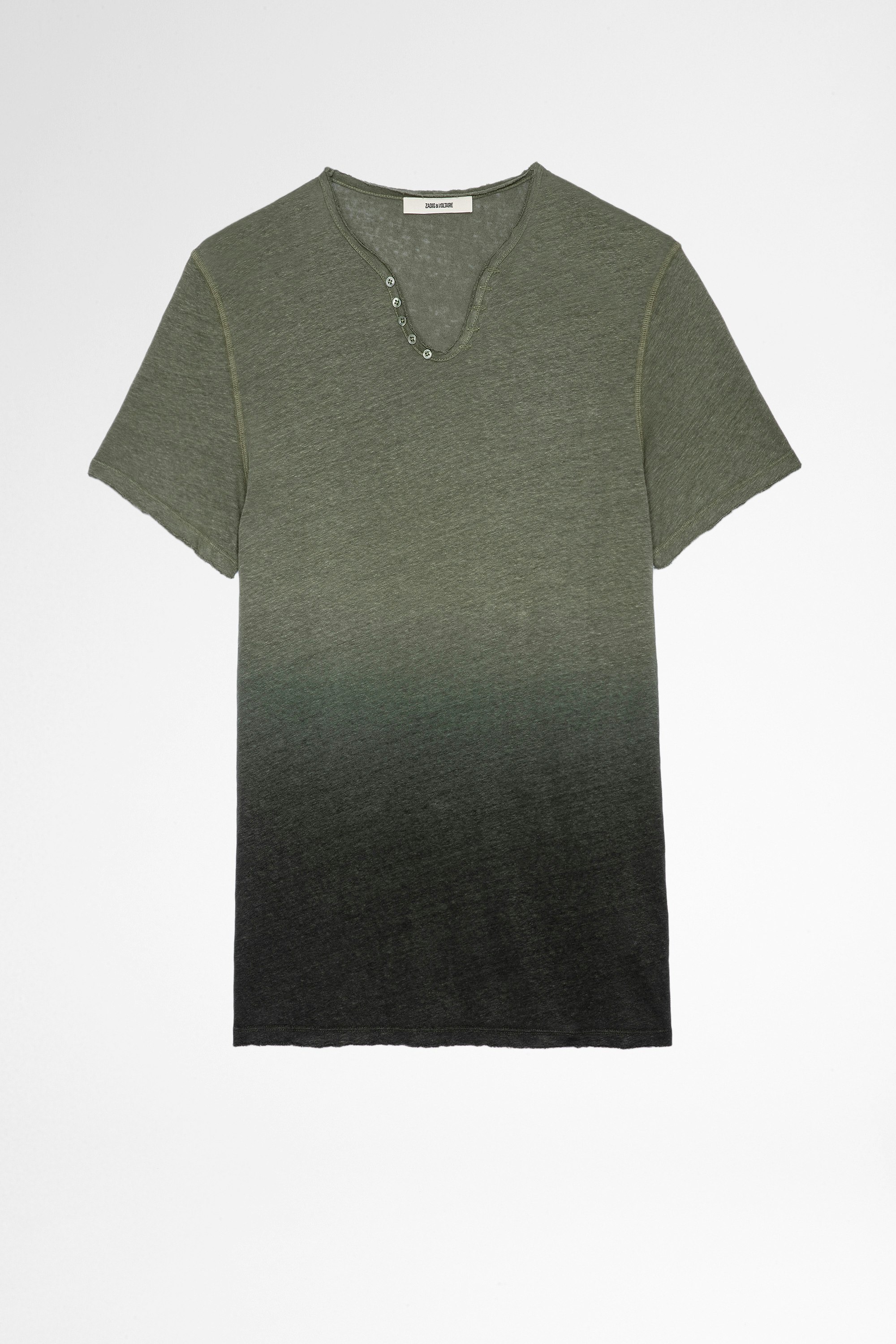 Camiseta Monastir Lino Camiseta caqui de lino con cuello tunecino para hombre
