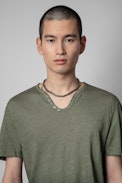 Monastir T-shirt Leinen - Men’s khaki Henley T-shirt