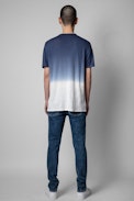 T-shirt Monastir Lino - T-shirt in lino blu con collo a serafino uomo