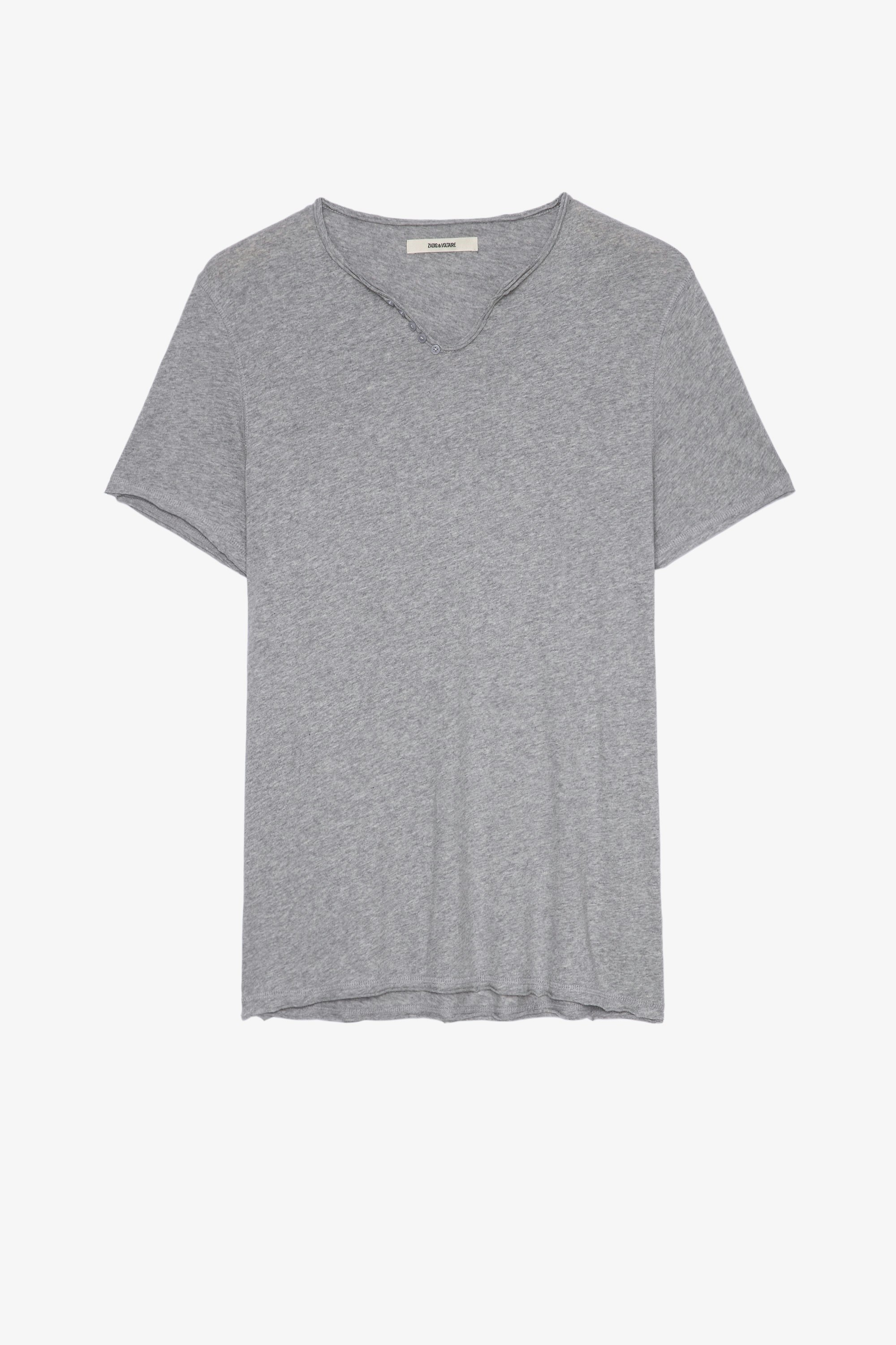 Camiseta Monastir Camiseta gris jaspeada de lino con cuello tunecino para hombre
