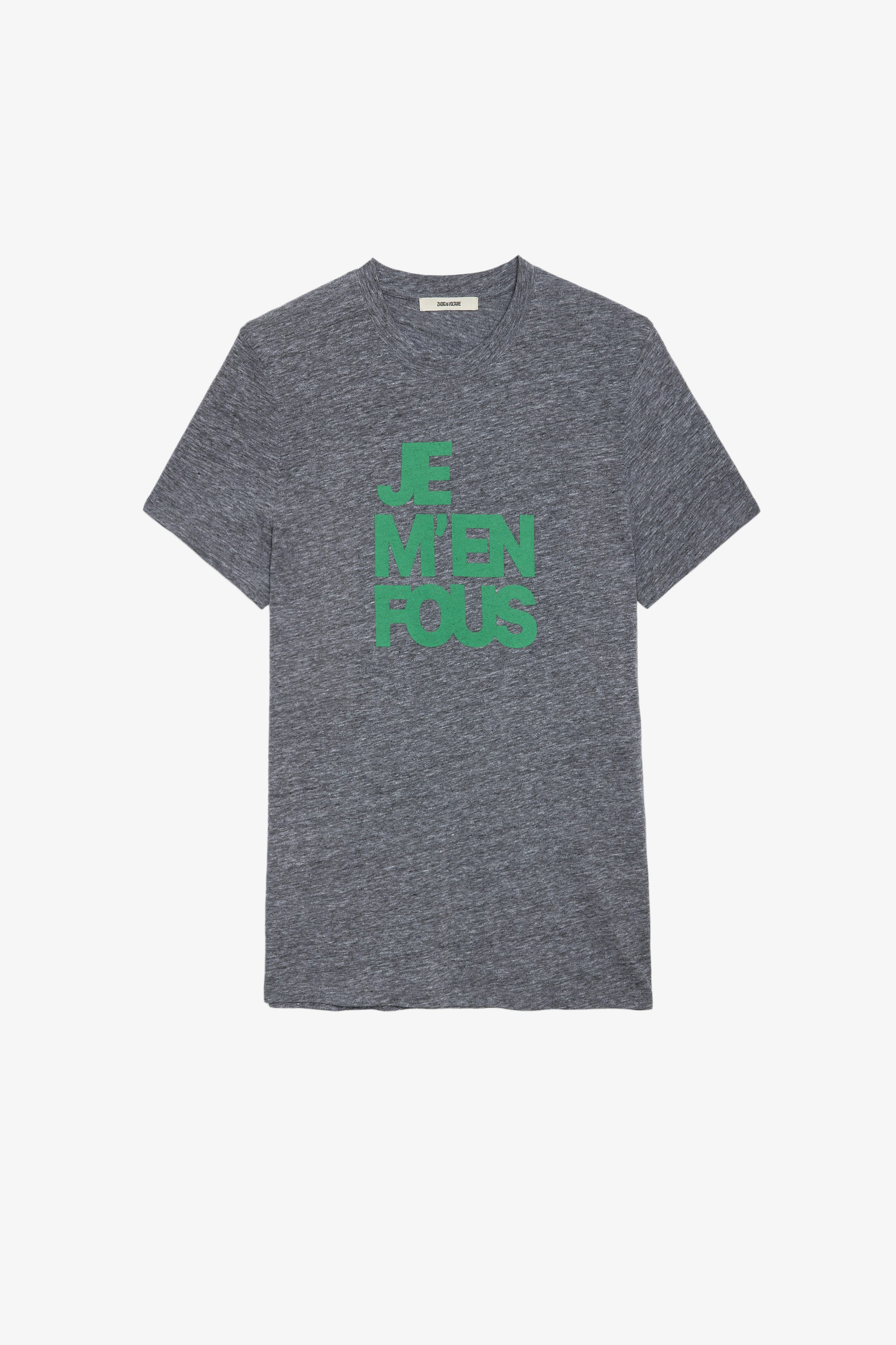 Tommy Ｔシャツ Men’s grey cotton T-shirt with “Je m’en fous” slogan