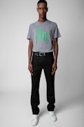 Tommy T-shirt - Men’s grey cotton T-shirt with “Je m’en fous” slogan