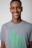 Tommy T-shirt - Men’s grey cotton T-shirt with “Je m’en fous” slogan