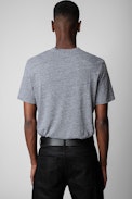 Tommy T-shirt - Men’s grey cotton T-shirt with “Je m’en fous” slogan
