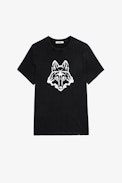 Camiseta Tommy - Camiseta negra de algodón con estampado de lobo para hombre
