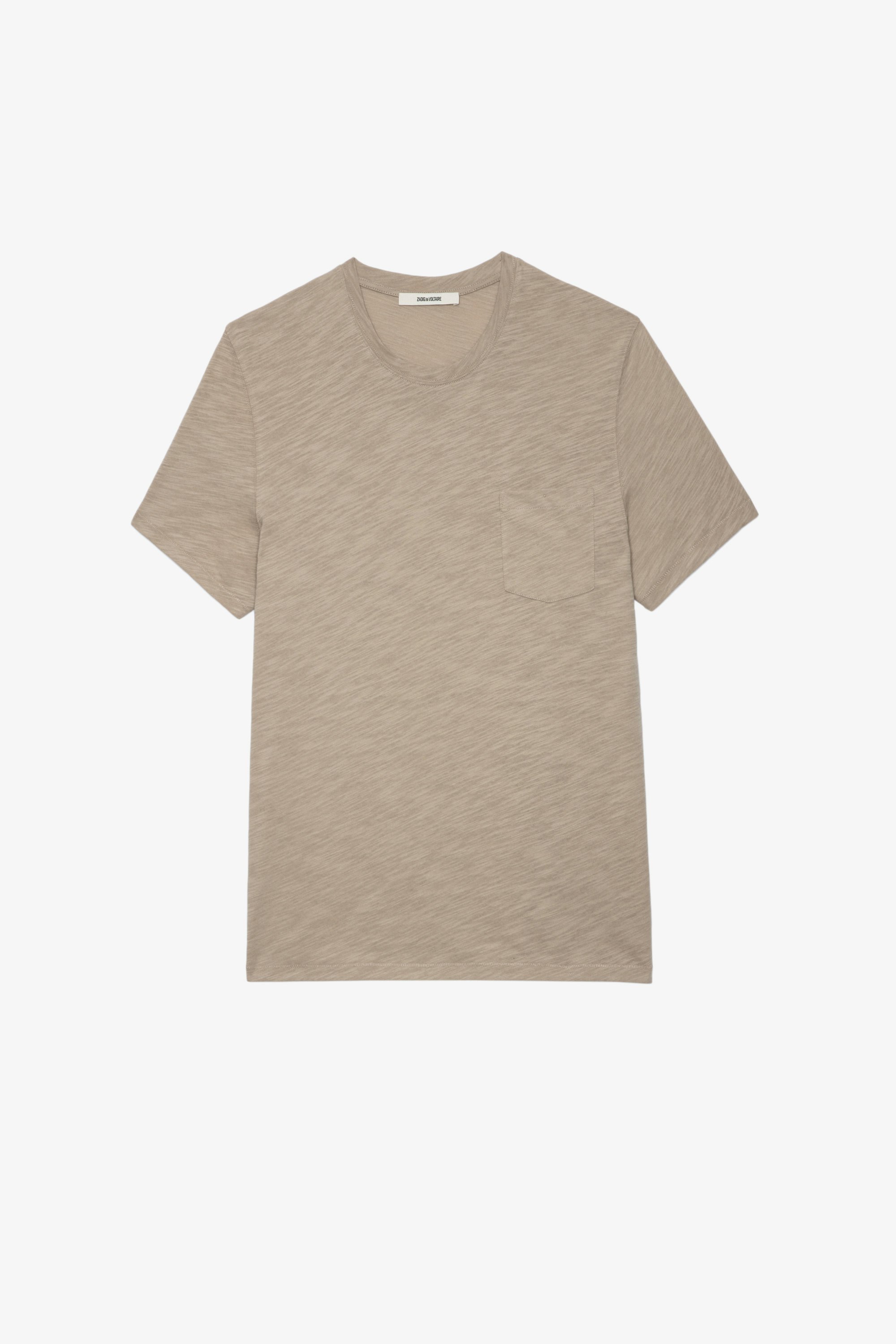 T-shirt Stockholm fiammato T-shirt in cotone fiammato beige con stampa teschio sul retro - Uomo