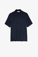 Dimitri Polo Shirt - Men's polo T-shirt in navy-blue cotton with a button-down shirt collar
