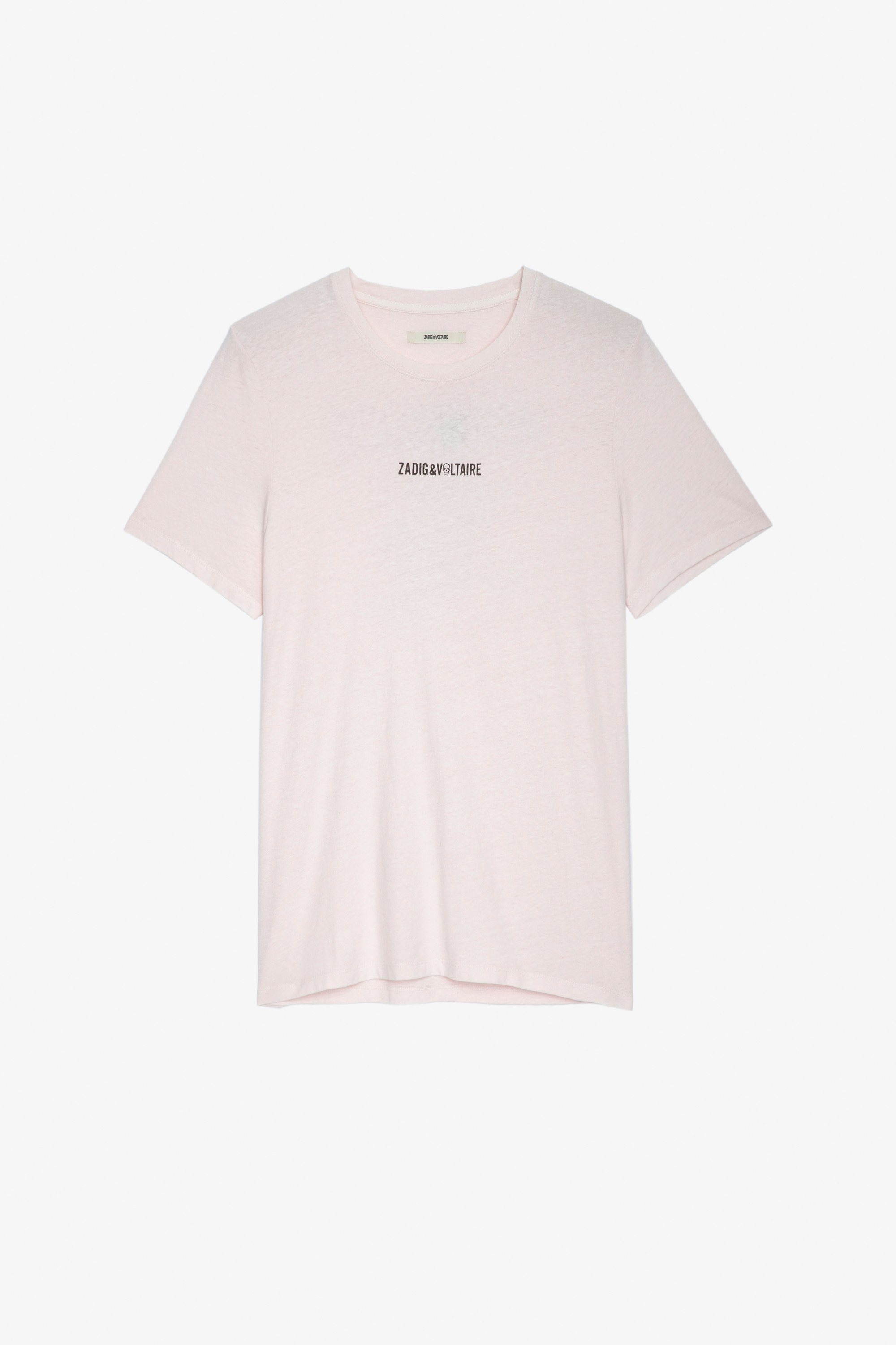 T-Shirt Ted Herren-T-Shirt aus Baumwolle in Blassrosa mit ZV-Signatur auf der Vorderseite und „Hédoniste“-Schriftzug auf der Rückseite