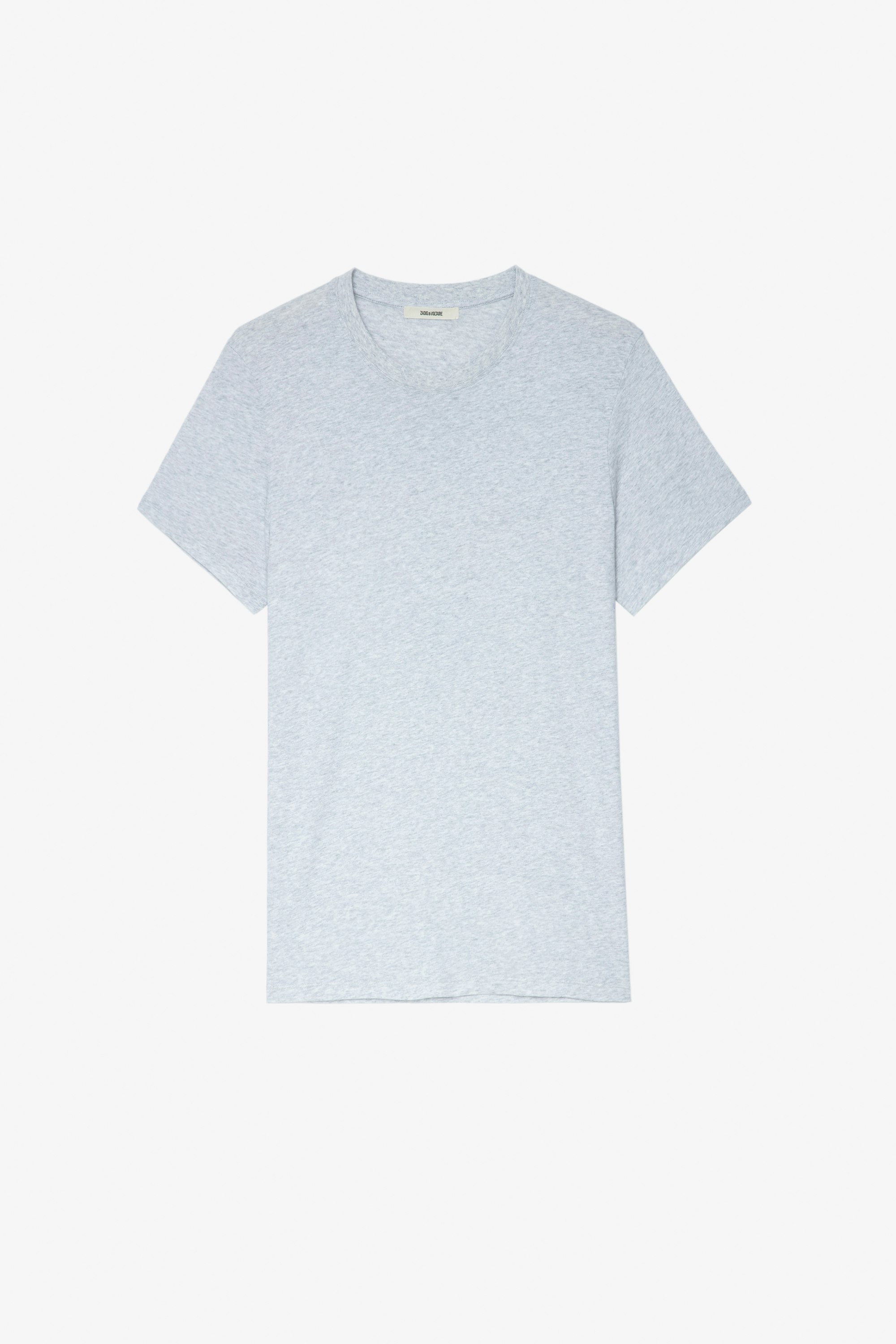 T-Shirt Ted Herren-T-Shirt aus graumelierter Baumwolle mit Palmen-Fotoprint auf dem Rücken