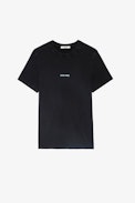 Ted T-shirt - Men's black cotton T-shirt with "Good Vibes" printed on the front and wings and Zadig Happy face on the back