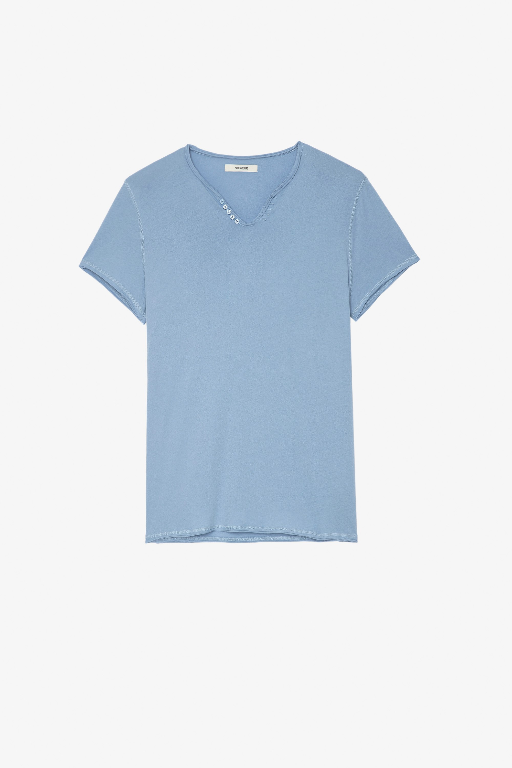 T-shirt Monastir T-shirt in cotone blu con collo a serafino - Uomo