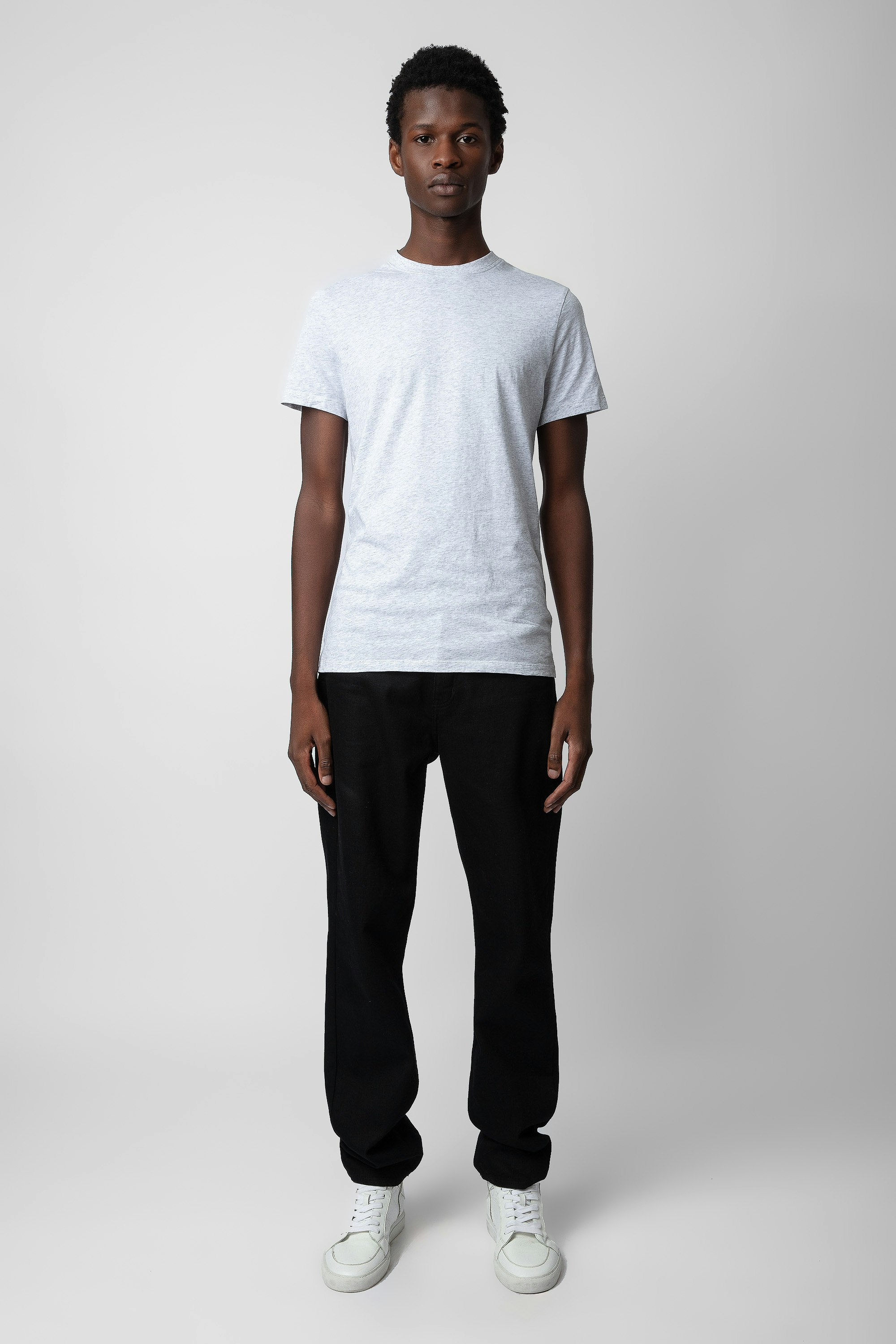 Camiseta Ted - Camiseta gris jaspeado de algodón con estampado fotográfico «C'est la faute à Voltaire» para hombre.