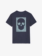 Stockholm T-shirt - Navy blue slub cotton short-sleeved T-shirt with pocket and Skull Block motif on the back.