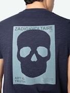 Stockholm T-shirt - Navy blue slub cotton short-sleeved T-shirt with pocket and Skull Block motif on the back.