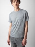 Stockholm T-shirt - Grey slub cotton short-sleeved T-shirt with pocket and Skull Block motif on the back.