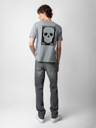 Stockholm T-shirt - Grey slub cotton short-sleeved T-shirt with pocket and Skull Block motif on the back.