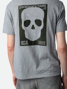 Stockholm T-shirt - Grey slub cotton short-sleeved T-shirt with pocket and Skull Block motif on the back.