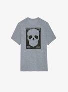Stockholm T-shirt - Grey slub cotton short-sleeved T-shirt with pocket and Skull Block motif on the back.