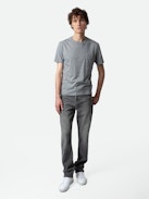Stockholm T-shirt - Grey slub cotton short-sleeved T-shirt with pocket and Skull Block motif on the back.