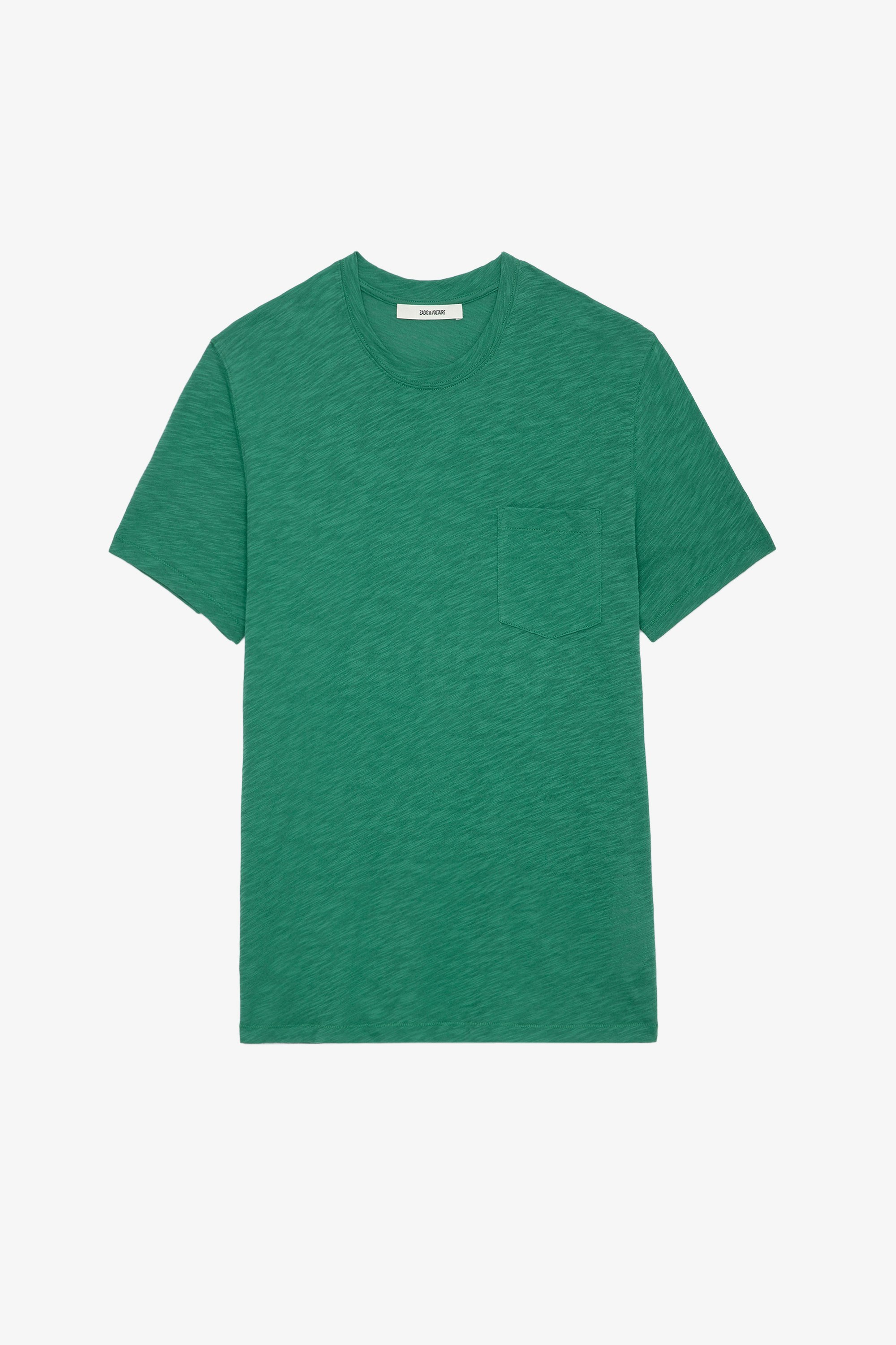 Camiseta Stockholm Flamme - Camiseta verde de algodón jaspeado de manga corta, con bolsillo y diseño Skull Block en la espalda.