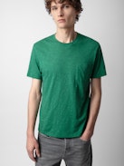 Camiseta Estocolmo - Camiseta verde de algodón jaspeado de manga corta, con bolsillo y diseño Skull Block en la espalda.