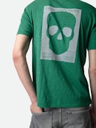 Camiseta Estocolmo - Camiseta verde de algodón jaspeado de manga corta, con bolsillo y diseño Skull Block en la espalda.