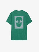 Camiseta Estocolmo - Camiseta verde de algodón jaspeado de manga corta, con bolsillo y diseño Skull Block en la espalda.