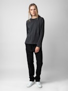 Ellon T-Shirt - Unisex dark grey cotton long-sleeved T-shirt with studio insignia on the back.