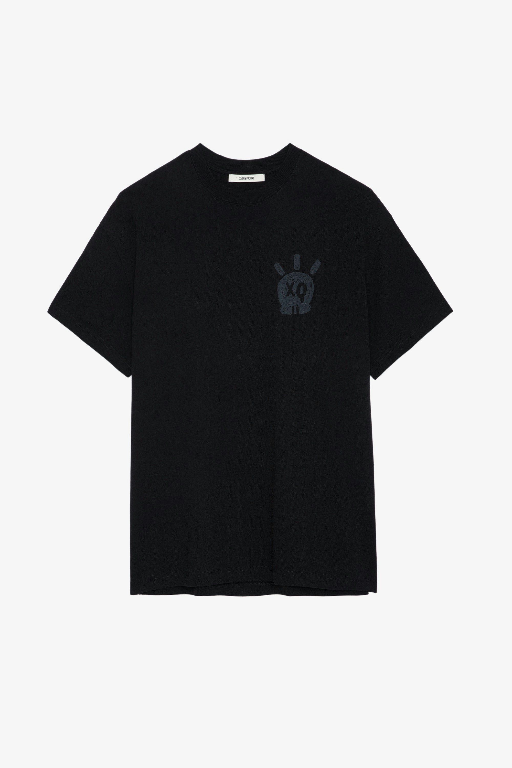 Camiseta Teddy Skull - Camiseta negra de algodón de manga corta con cuello redondo y estampado Skull XO.