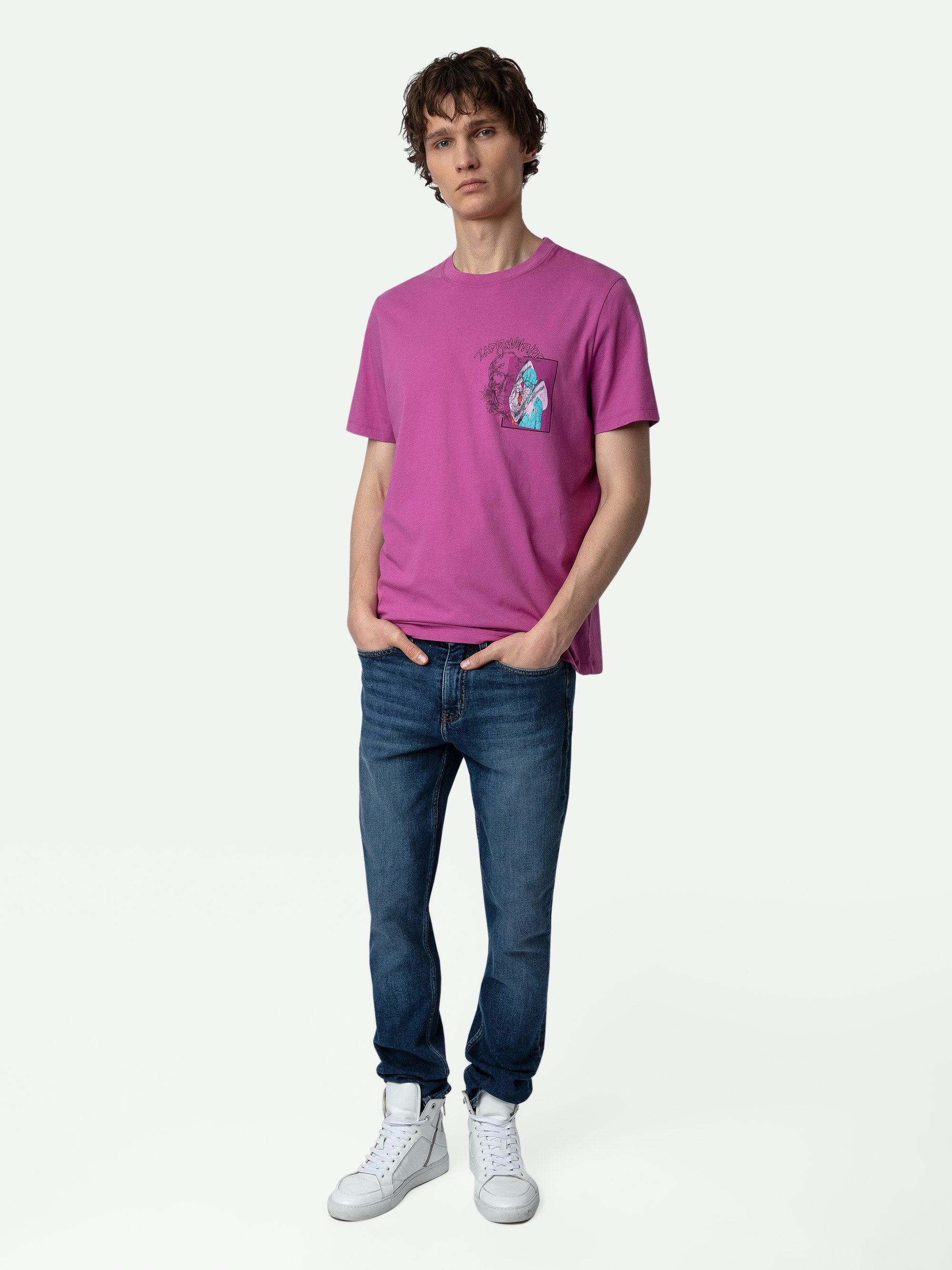 T-Shirt Ted Fotoprint - T-Shirt aus Baumwolle in Fuchsia mit Graffiti-Fotoprint mit Totenkopf.