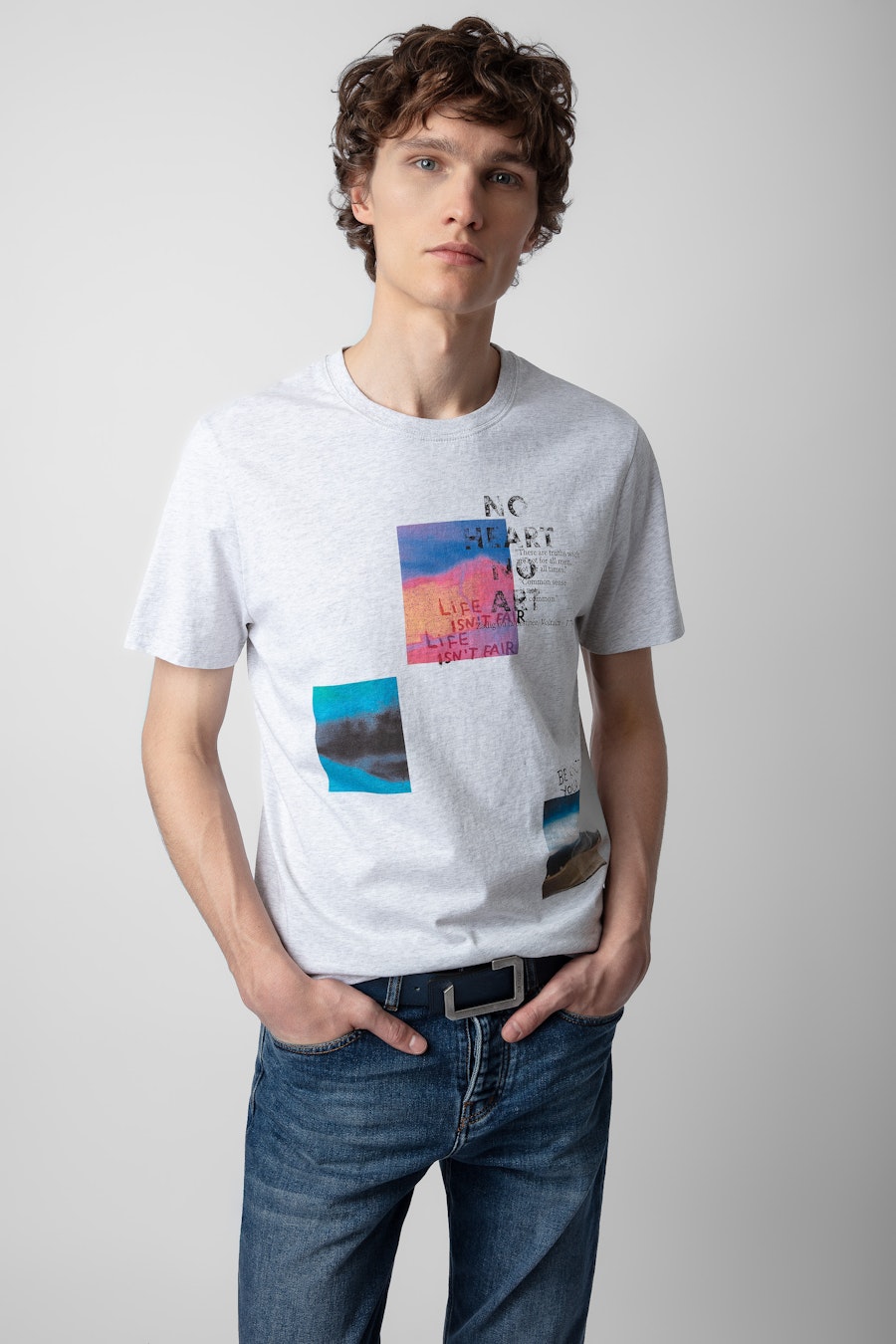 쟈딕 앤 볼테르 ZADIG&amp;VOLTAIRE Ted Photoprint T-shirt,Gris chine clair