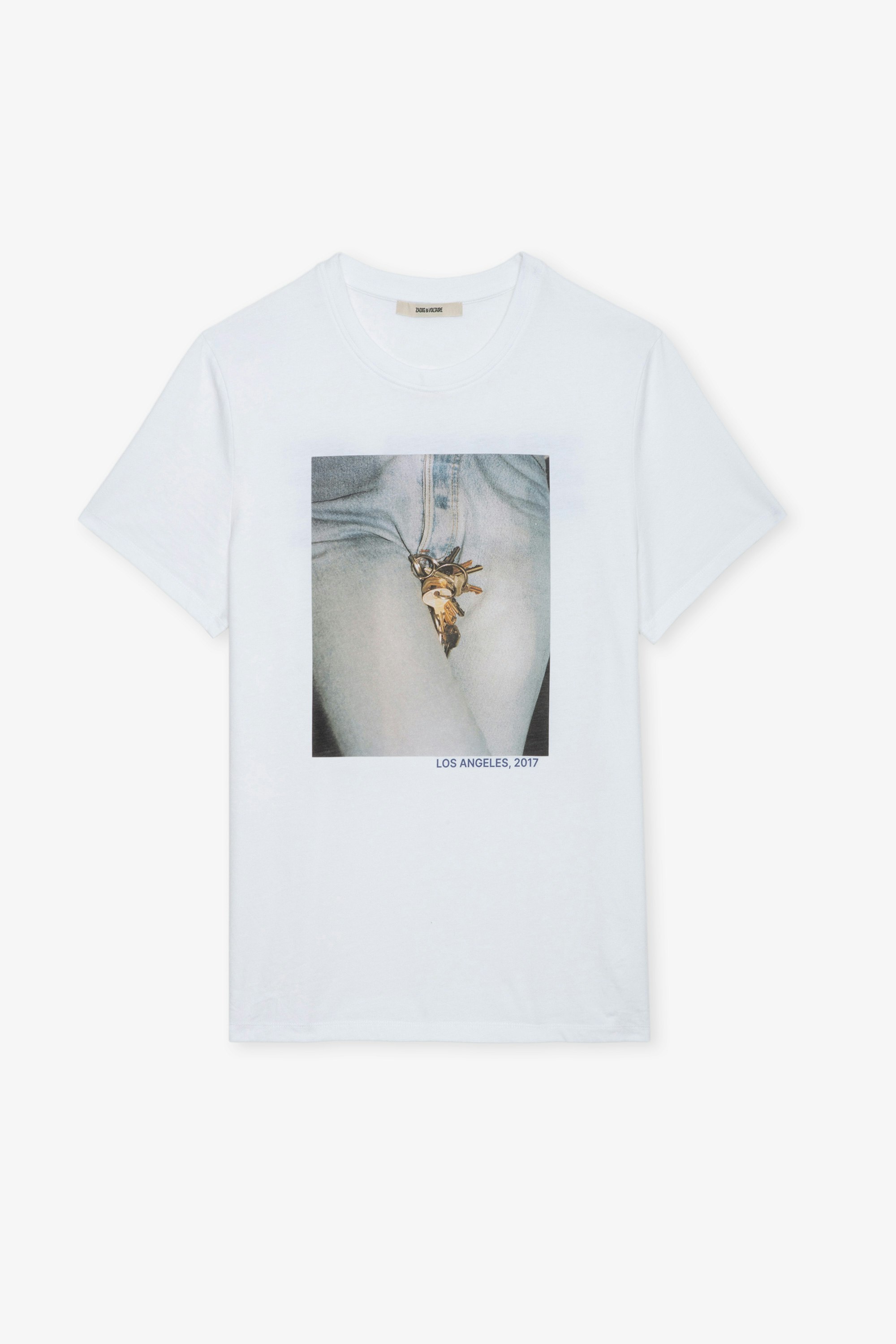 Tommy Photoprint T-shirt - White cotton short-sleeved T-shirt, photoprint on the front and slogan on the back.