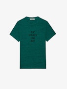 T-shirt Tommy - T-shirt acquamarina a girocollo e maniche corte con stampa "No Heart No Art".