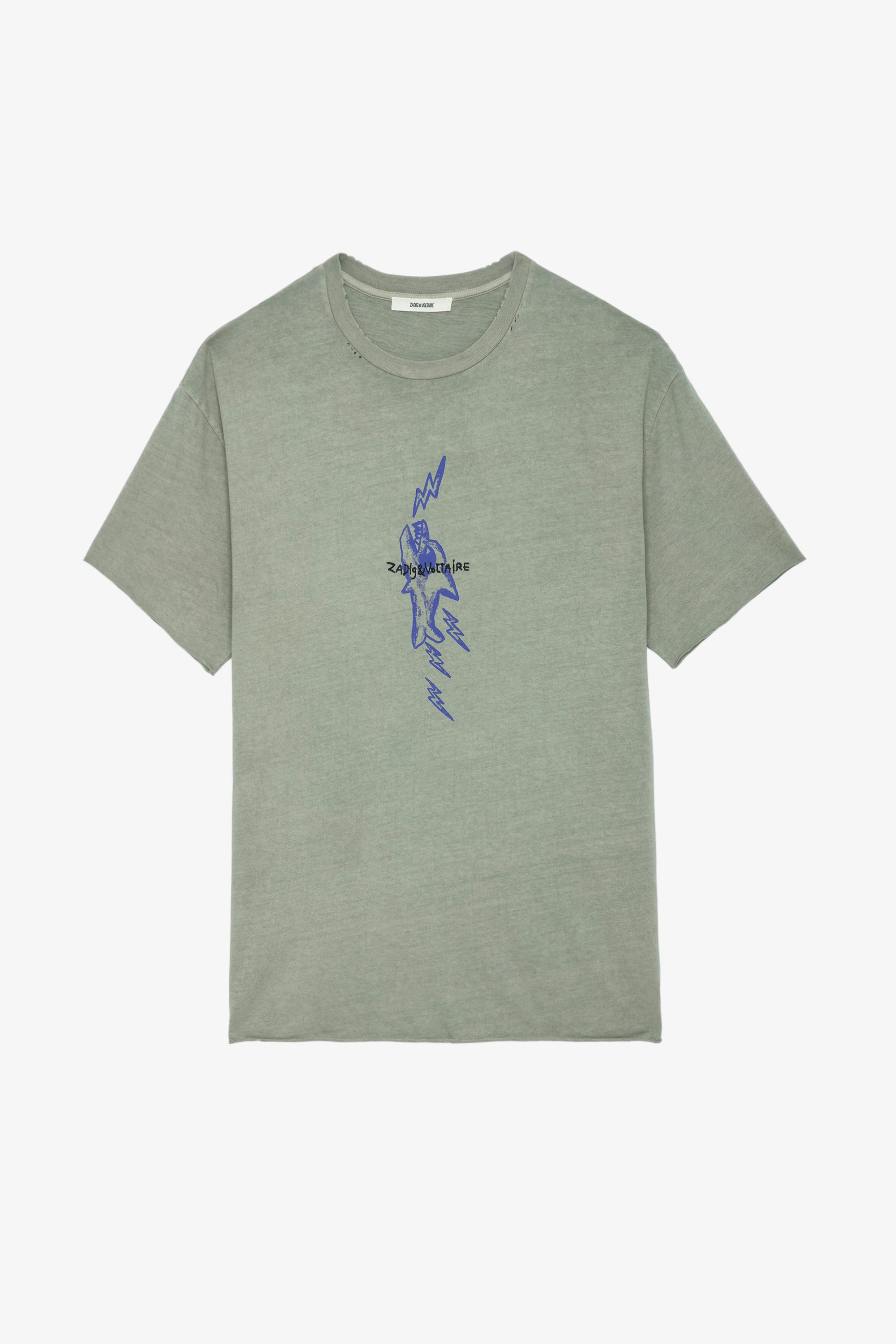 Camiseta Thilo - Camiseta gris de manga corta con efecto rasgado y estampado de tiburón.