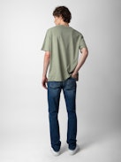 Thilo T-shirt - Grey distressed-effect cotton short-sleeved T-shirt with Shark print.