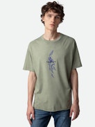 Thilo T-shirt - Grey distressed-effect cotton short-sleeved T-shirt with Shark print.