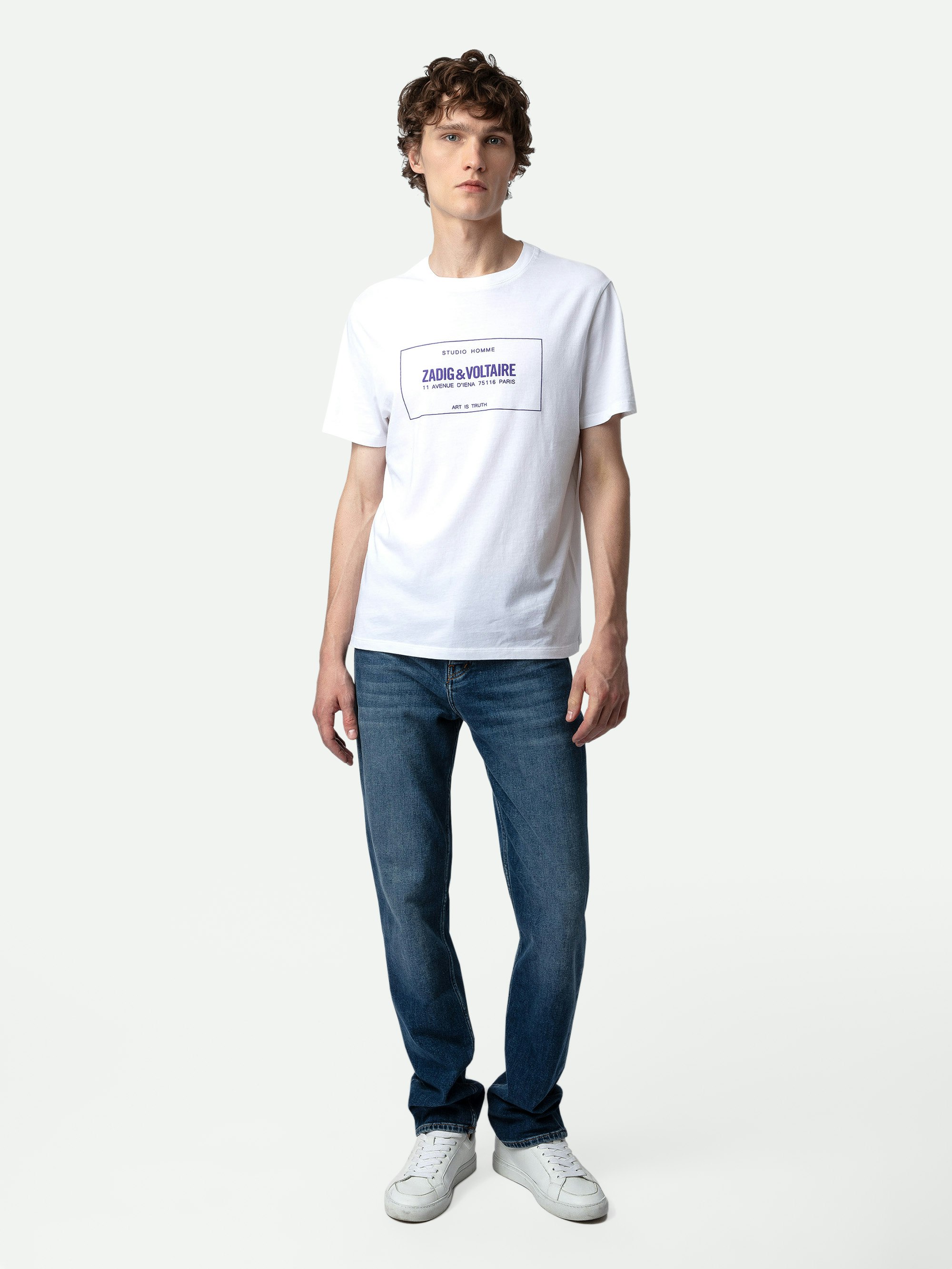 Camiseta Ted Escudo - Camiseta de algodón de manga corta blanca con cuello redondo y escudo Studio.