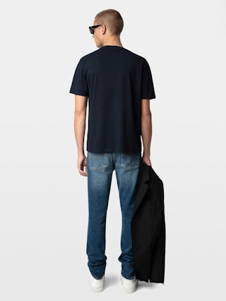 T-shirt Tommy - T-shirt en coton biologique bleu marine à manches courtes et imprimé "Rock'N'Roll Is Not Dead".