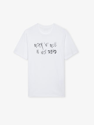 Tommy T-shirt - White organic cotton t-shirt with short sleeves and "Rock'N'Roll Is Not Dead" print.