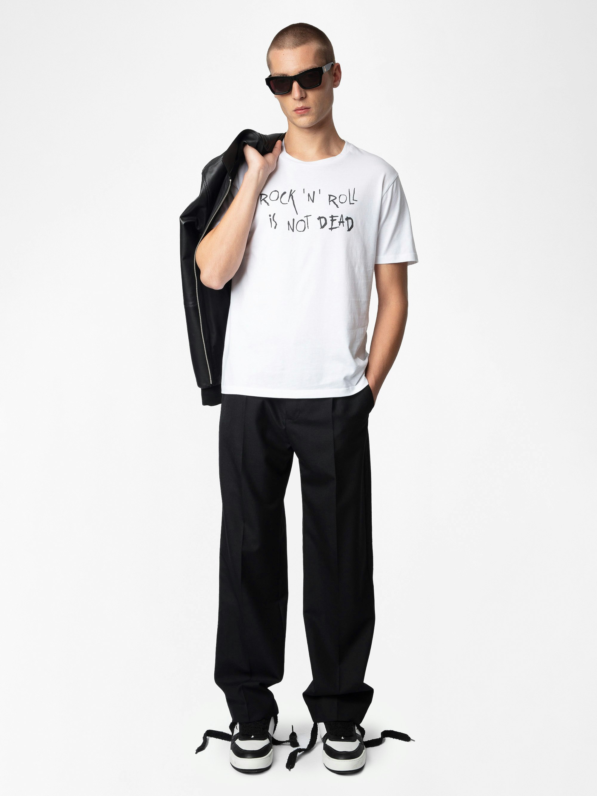 Tommy T-shirt - White organic cotton t-shirt with short sleeves and "Rock'N'Roll Is Not Dead" print.