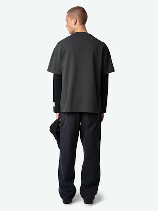 Teddy T-shirt - Oversized dark grey organic cotton t-shirt with short sleeves and "Voltaire" print.