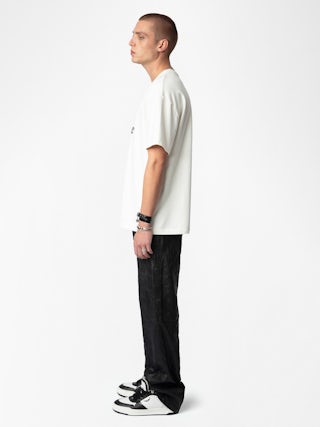 T-shirt Teddy - T-shirt oversize in cotone biologico écru a maniche corte con stampa "Voltaire".