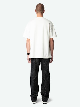 Teddy T-shirt - Ecru oversized t-shirt in organic cotton with short sleeves and "Voltaire" print.