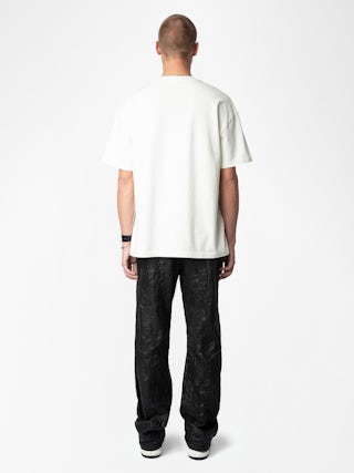 T-shirt Teddy - T-shirt oversize in cotone biologico écru a maniche corte con stampa "Voltaire".