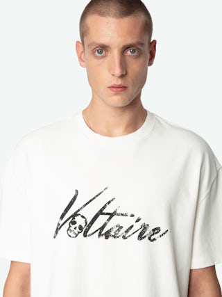 Teddy T-shirt - Ecru oversized t-shirt in organic cotton with short sleeves and "Voltaire" print.