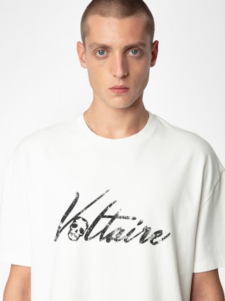 T-shirt Teddy - T-shirt oversize in cotone biologico écru a maniche corte con stampa "Voltaire".