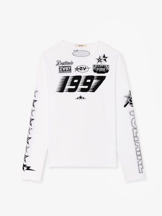 Timo T-shirt - Long-sleeved t-shirt with flock and embroidered customisations.