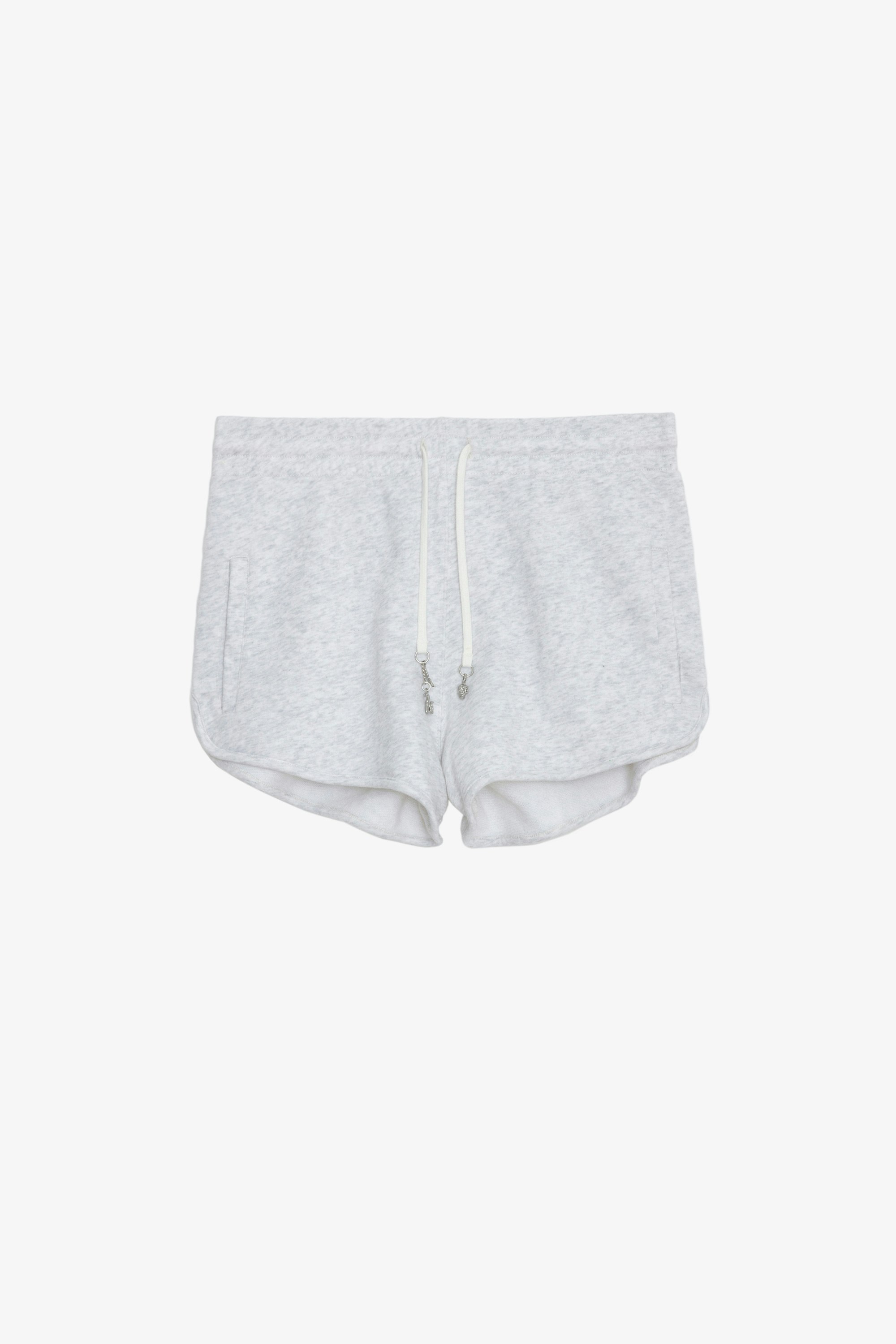 Smile Shorts - Light grey marl cotton shorts with drawstring ties decorated with charms.