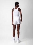 Smile Shorts - Light grey marl cotton shorts with drawstring ties decorated with charms.
