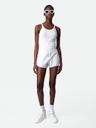 Smile Shorts - Light grey marl cotton shorts with drawstring ties decorated with charms.